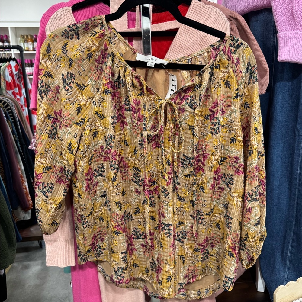 LOFT Women's Floral Blouse - Yellow and Pink - Picture 1 of 1